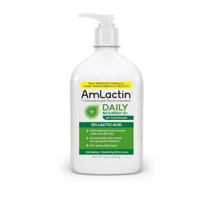 لوشن مقشر ومرطب يومي غني بحمض اللاكتيك لتنعيم البشرة الجافة والخشنة وإعادة نضارتها من AMLACTIN