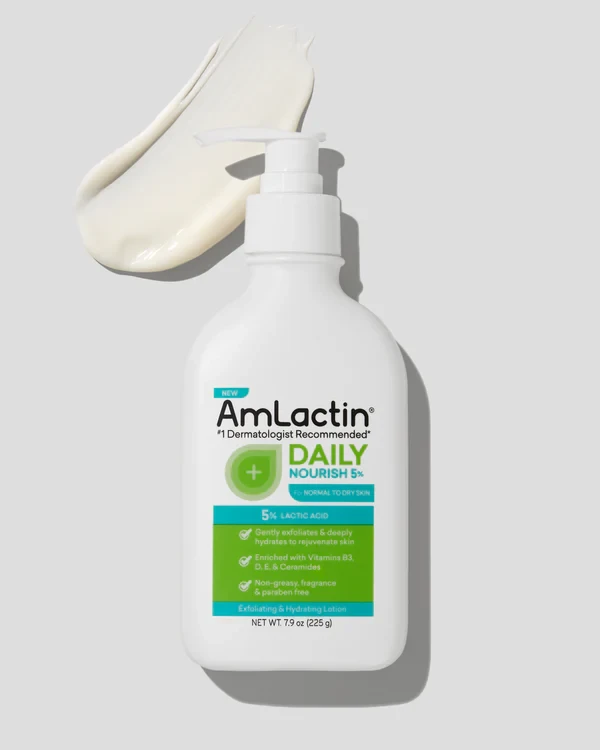 لوشن مقشر ومرطب يومي غني بحمض اللاكتيك لتنعيم البشرة الجافة والخشنة وإعادة نضارتها من AMLACTIN