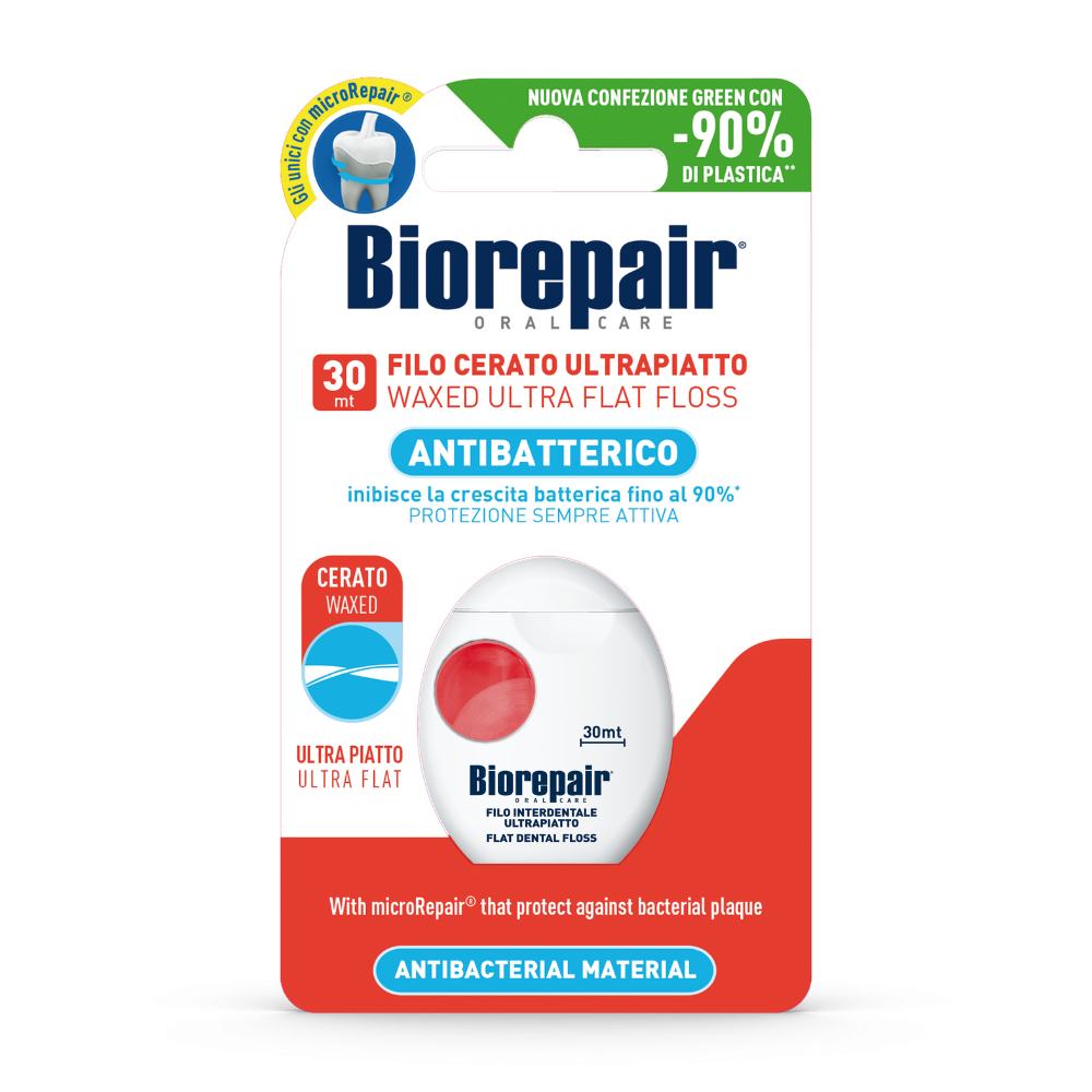 خيط أسنان شمعي فائق التسطح ينظف بين الأسنان ويحميها من البكتيريا بفعالية من BIOREPAIR