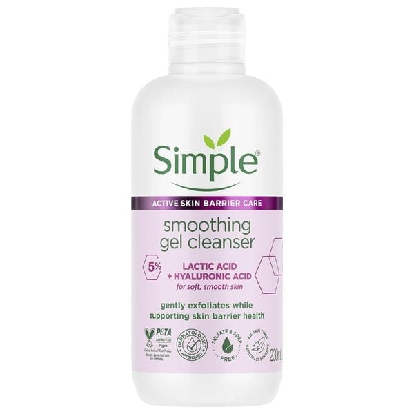 غسول جل منعم ومعالج بـ 5% حمض اللاكتيك والهيالورونيك لتقشير لطيف من SIMPLE