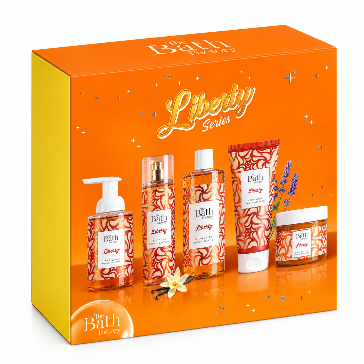 روتين متكامل للعناية بالجسم برائحة Liberty مكون من 5 قطع من THE BATH FACTORY