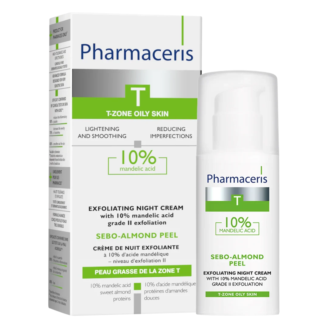 كريم ليلي مقشر يحتوي حمض الماندليك بنسبة 10% للعناية بالبشرة الدهنية والمعرضة لحب الشباب من pharmaceris